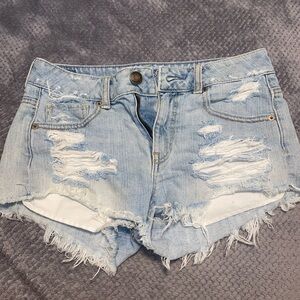 Distressed Light Blue Denim Shorts